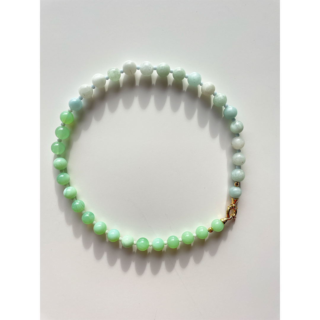 The Perfect Birthstone Gift - Natural Gemstone Beads with Sterling Silver Chain 3 Gems / Sterling Silver Chain / March - Green Aventurine