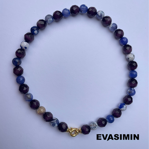 Dual Strength Necklace - Purple Tiger Stone & Transparent Quartz - Lapis Lazuli