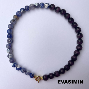 Dual Strength Necklace - Purple Tiger Stone & Transparent Quartz - Lapis Lazuli